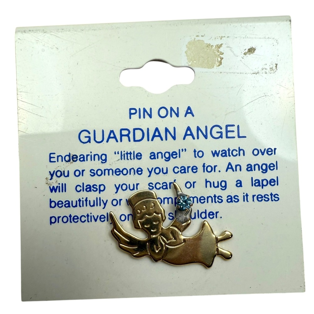 Gold Tone Guardian Angel Pin Augsburg Fortress Shoulder Lapel Religious 1 in H